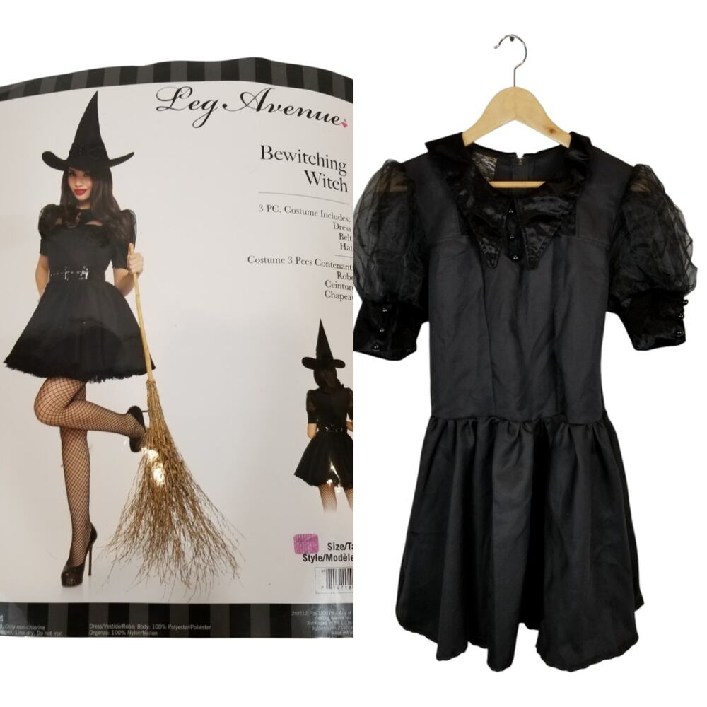 Leg Avenue Bewitching Witch Black Mini Dress & Belt Halloween Costume Size Large